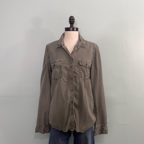 Halogen Olive Green Chambray Button Down Top - Picture 1 of 5